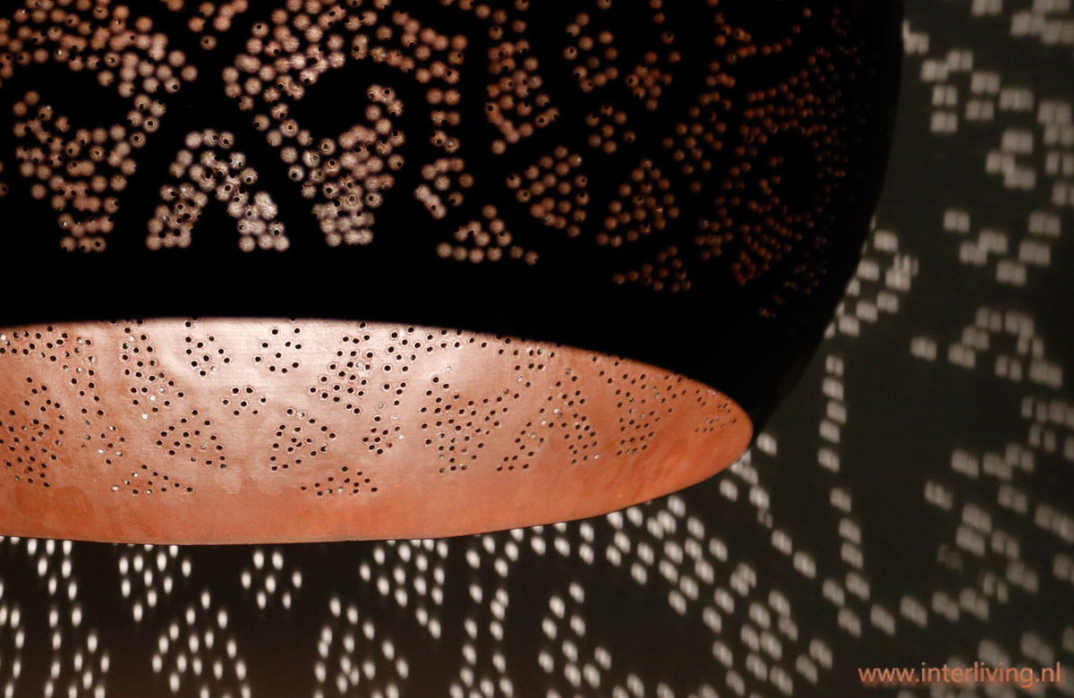 Industriële hanglamp met oosterse twist en hout roest,zwart,goud