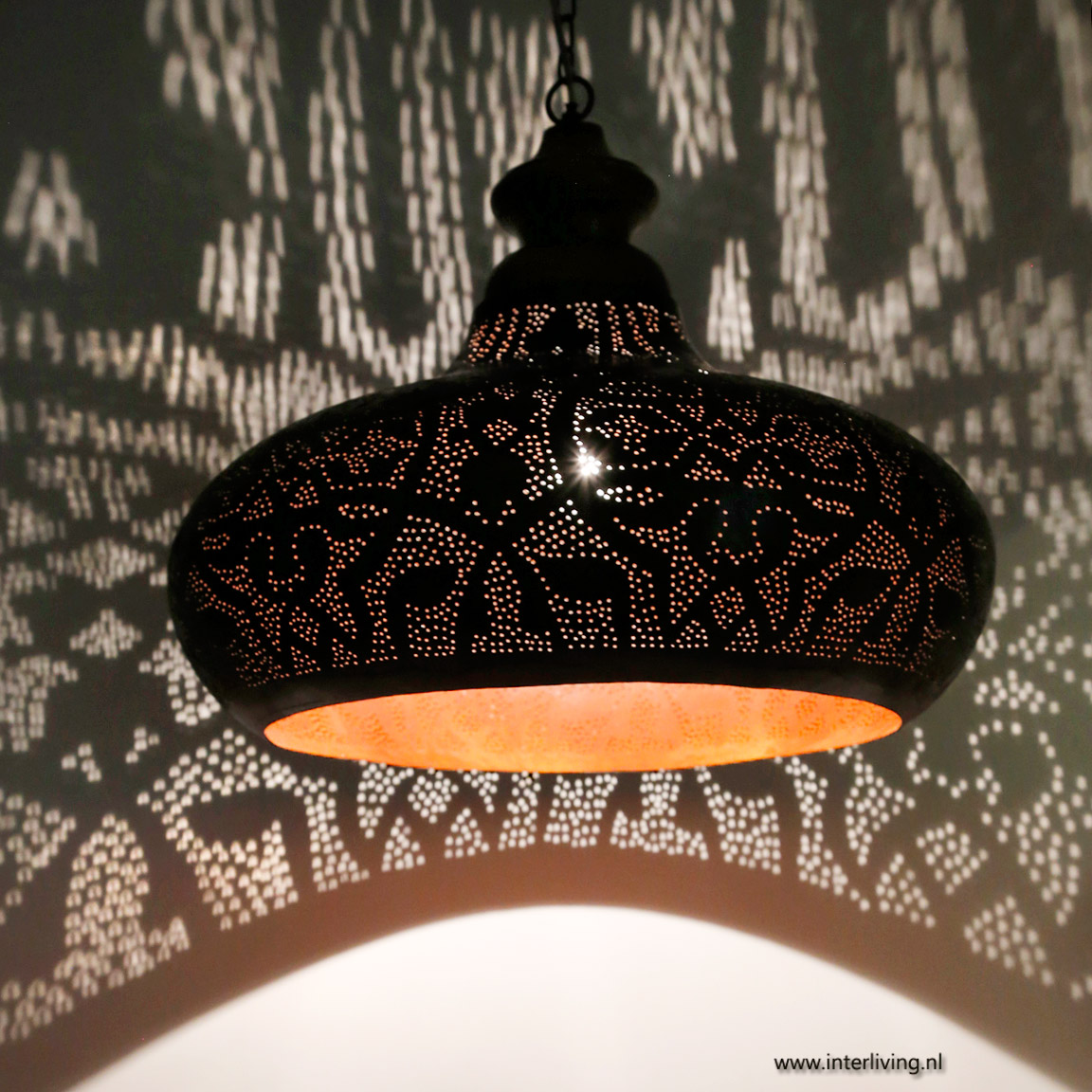 Industriële hanglamp met oosterse twist en hout roest,zwart,goud