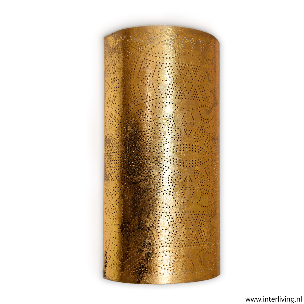 Oosterse langwerpige wandlamp met gaatjes koper zilver of goud