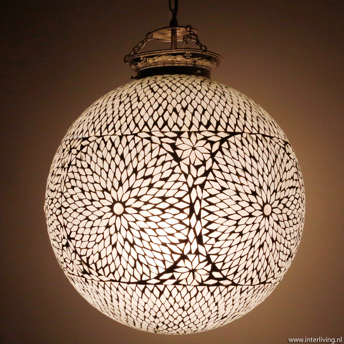 het doel energie hoop oosterse grote bol hanglamp wit glas modern mozaiek tiffany art-deco