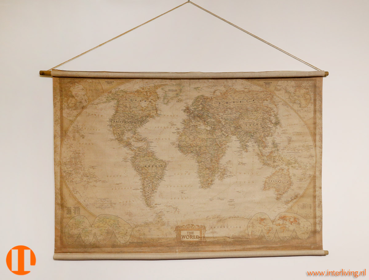 Hedendaags antieke wereldkaart, vintage landkaart op canvas of wandpaneel VL-39