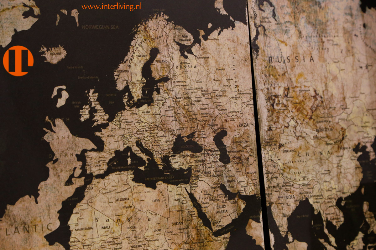 Taalkunde optocht Verlammen antieke wereldkaart, vintage landkaart op canvas of wandpaneel