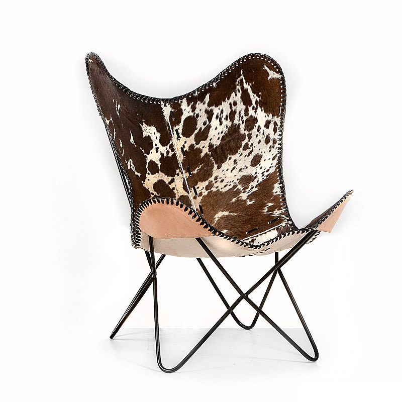 Smelten getuige Verward zijn vlinderstoel: stoel met koeienhuid of leer - stalen frame uit een stuk