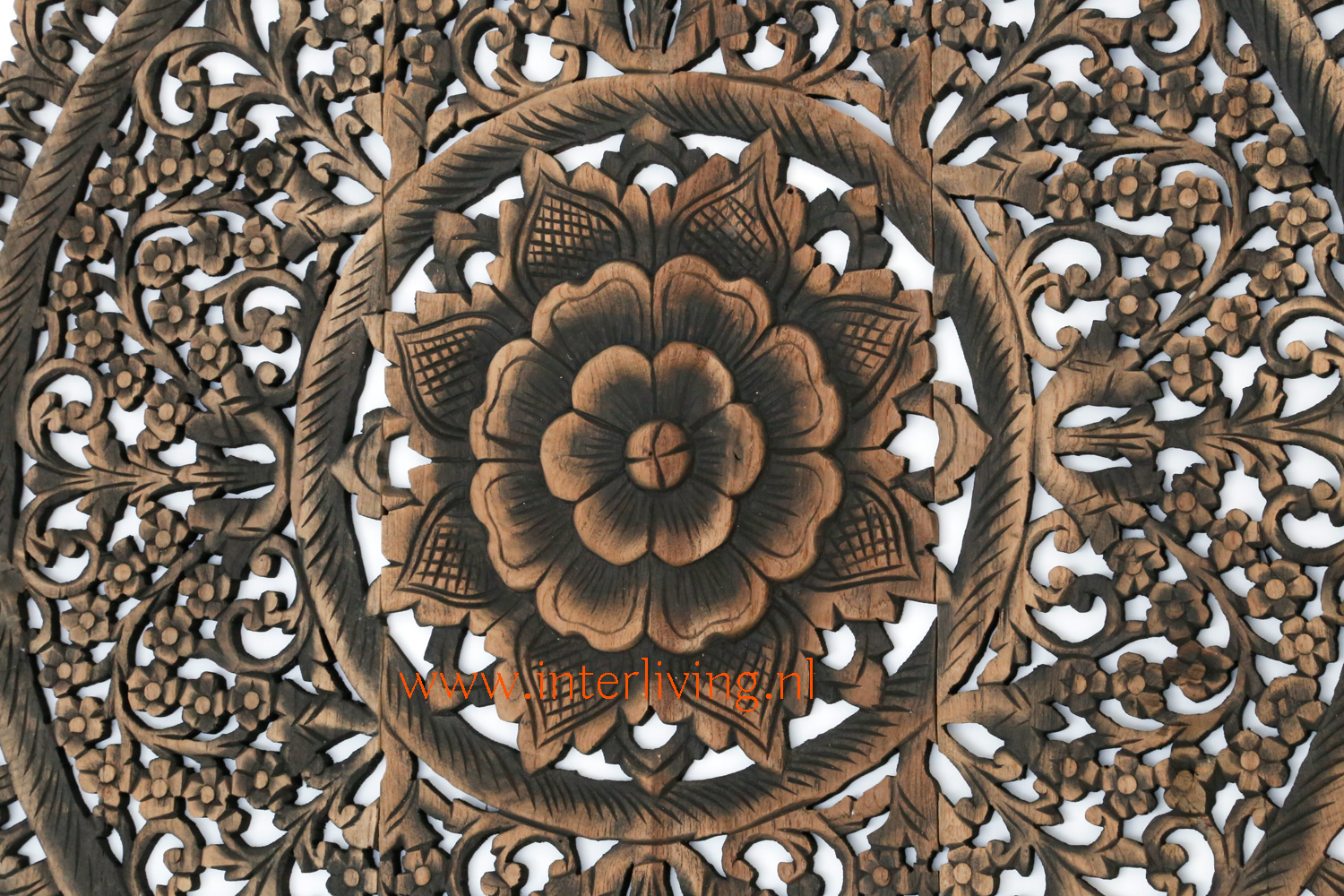 Verlenen oppervlakte stijl Rond wandpaneel: teakhouten muurdecoratie * houtsnijwerk met bloemen