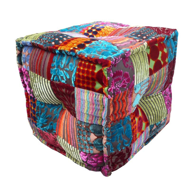 dump Dodelijk Victor Te koop in de webshop: Kleurrijk patchwork poef, kruk, hocker, kussen