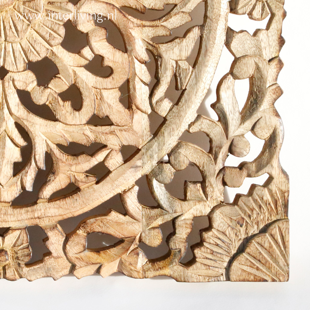 Veraangenamen Charmant Transparant Wandpaneel met lotus houtsnijwerk mandala patroon - massief mangohout