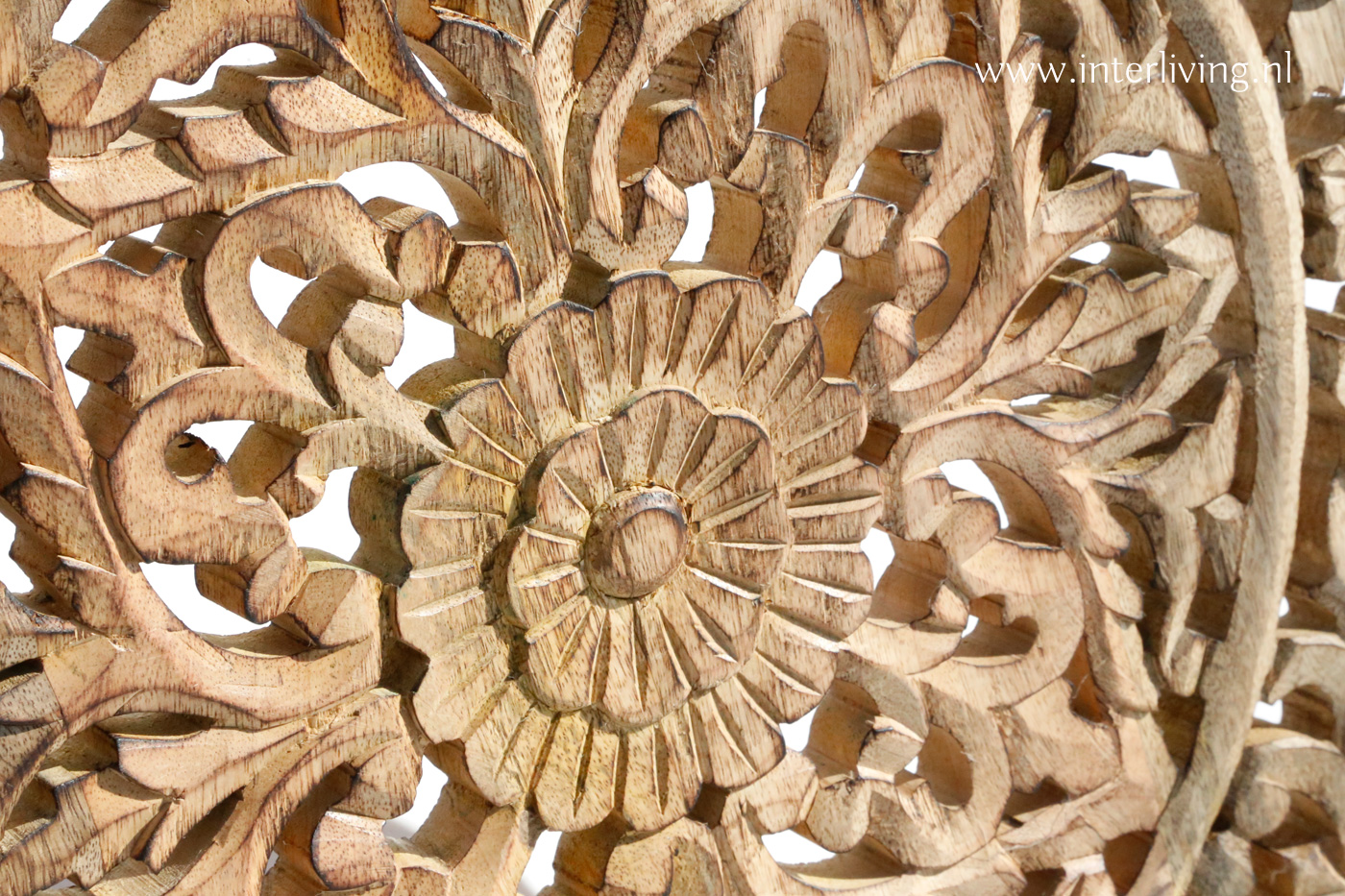 Wandpaneel met lotus houtsnijwerk mandala patroon - mangohout