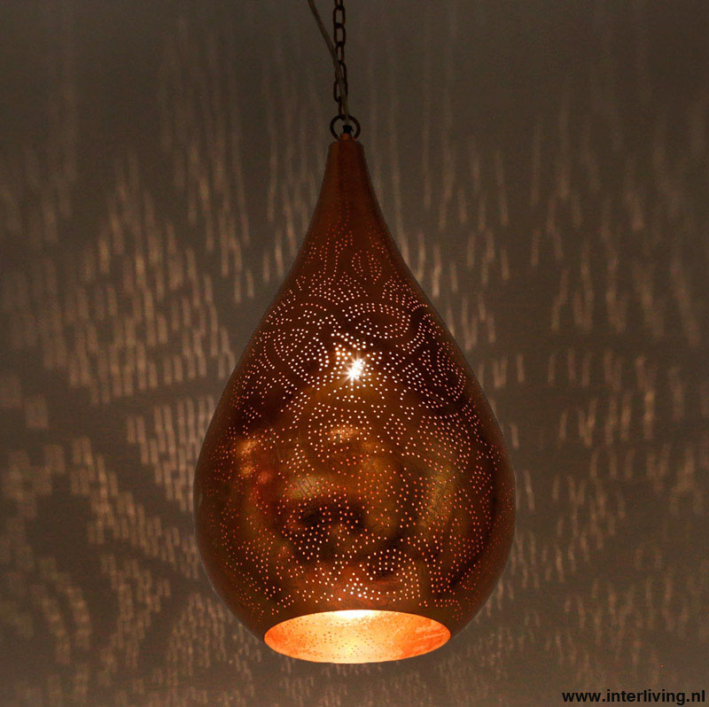 Romanschrijver taxi straf Hanglamp druppel filigrain sfeerlamp met vintage koper of zilver look