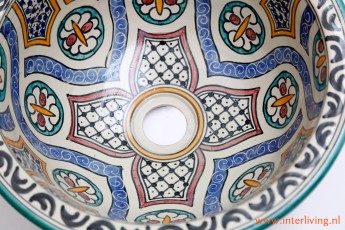 Gekleurde ronde wasbak bohemian stijl waskom - handgemaakt Zellige patronen