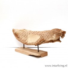 decoratieve houten vis op standaard - Balinees houtsnijwerk van teakhout