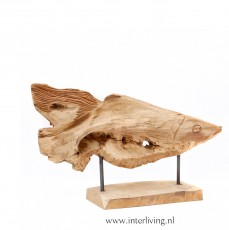 decoratieve houten vis op standaard - Balinees houtsnijwerk van teakhout