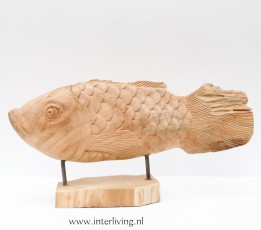 decoratieve houten vis op standaard - Balinees houtnsijwerk vam teakhout