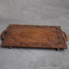 dienblad met houtsnijwerk van walnotenhout - retro design uit Kashmir India