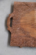 dienblad rechthoek met houtsnijwerk van walnotenhout - retro design uit Kashmir India