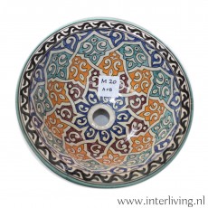 Ibiza stijl waskom voor je huis. Rond model van keramiek met kleurrijke Marokkaanse patronen beschilderd
