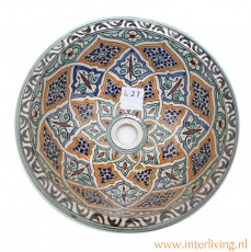 Boho stijl waskom voor je badkamer of toilet. Rond model van keramiek met kleurrijke Marokkaanse patronen beschilderd
