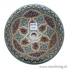 Bohomian waskom voor opbouw. Rond model van keramiek met kleurrijke Marokkaanse patronen
