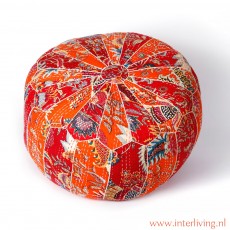 oranje Ottoman poef met quadrille patchwork handgemaakte woonaccessoires