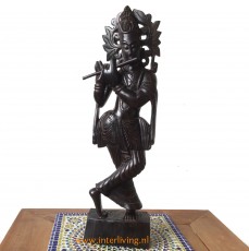 antiek look houten boeddhabeeld: groot - staand van donker hout - bodhisavttra bhagavan krishna