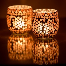 kleine paars gekleurde theelichtjes glas mozaiek turks india