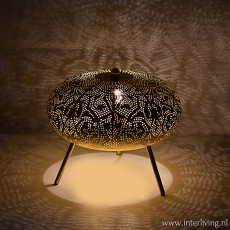 Oriëntaalse tafellamp "Shade" op drie pootjes - opengewerkt bol goudlook