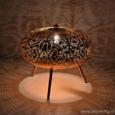 Kleine arabische tafellamp "Shade" op kleine pootjes - ronde bol filigrain - koper kleur