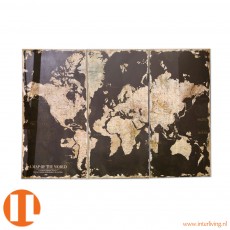 wereldkaart op houten 3 panelen