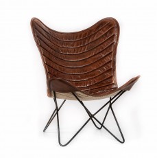 vlinderstoel of butterfly chair met glad bruin leer voor je interieur