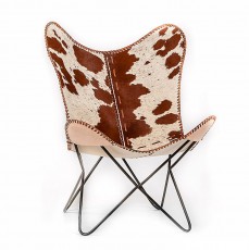 vlinderstoel butterfly chair bruin wit koeienhuid leer