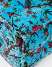 Bohemian fluweel zachte poef - blauw met rode bloemen / vogels