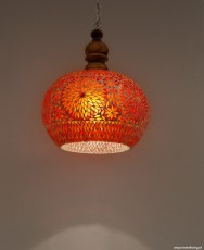 hanglamp groot glasmozaiek rood hout