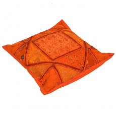 patchwork oranje kussen handgemaakt