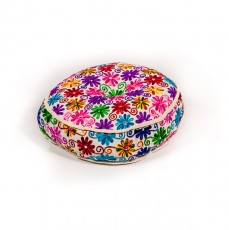 ronde poef bloemen india borduurwerk handgemaakt