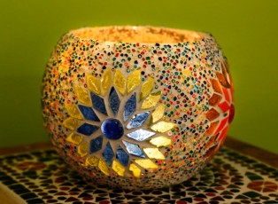 waxinehouder glasmozaiek met kralen multi colour