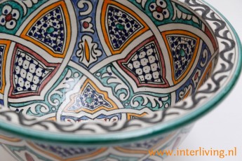 Spaanse wasbak handgemaakte waskom opbouwwasbak aardewerk handgemaakt geschilderde patronen meditteraanse stijl