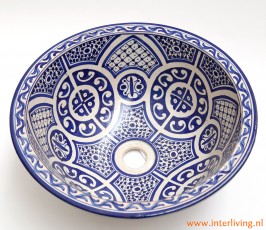Mexicaanse kleurrijke wasbak look met Marokkaanse ster mozaiek patroon -opbouwwasbak van aardewerk en handgemaakt