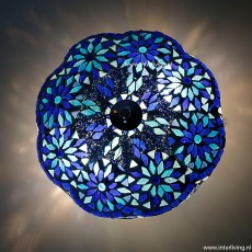 oosterse plafondlamp blauw glas model bloem