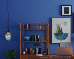 styling-huis-werkplek-hanglamp-idee-grijs-blauwe-muur