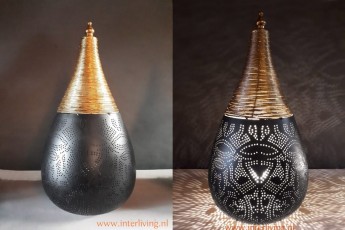 tafellamp-zwart-goud-marokkaans-arabisch-oosterse-gaatjes-lamp-metaal-punt-druppel-wire-gedraaide-draad