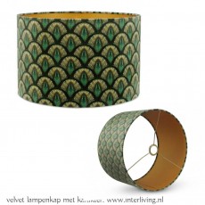 lampenkap-pauwenveer-patroon--fluweel-velvet-velours-stof-gouden-binnenkant