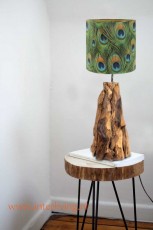 tafellampje-hout-boomstam-boomschros-velvet-kap-groen-goud-peacock-boho-velvet-design