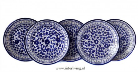 Marokkaans-borden-tebsis-blauw-wit-bloem-motieven-set-24-cm