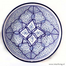 Marokkaansaardewerk--bordje-24-cm-licht-blauw-beschilderde-patronen