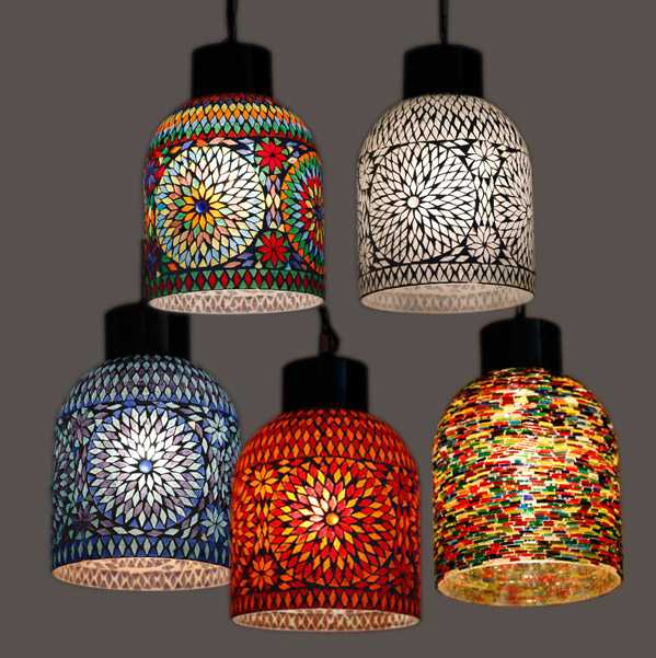 plak Entertainment horizon Industrieel, Oosterse open hanglamp van glasmozaiek met Turks design