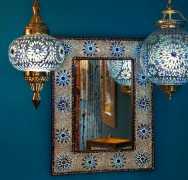 Gekleurde lamp - blauwe hanglamp pompoen mozaïek turks design 