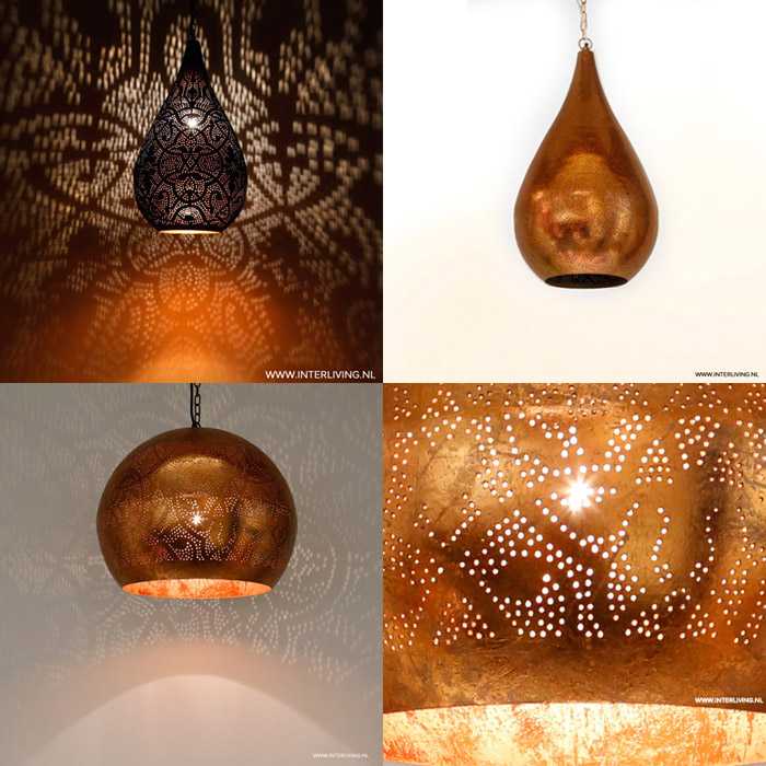 Overtekenen aflevering wenkbrauw vintage koper sfeerverlichting hanglamp koperlook filigrain