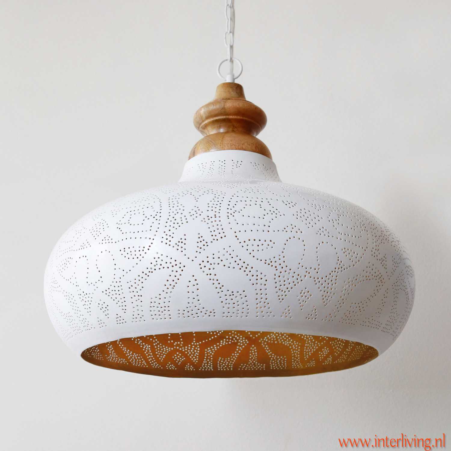 Kabelbaan Nauwgezet Annoteren Grote ronde open industriële hanglamp wit goud - oosterse basic boho