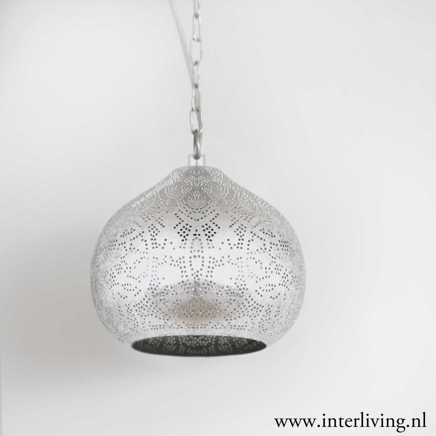 oosters hanglamp handgemaakt - zilver look boho stijl uit India met bijpassende tafellamp, leverbaar in verschillende grote maten
