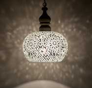 Unieke open mozaiek hanglamp met massief hout