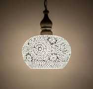 Unieke open mozaiek hanglamp met massief hout